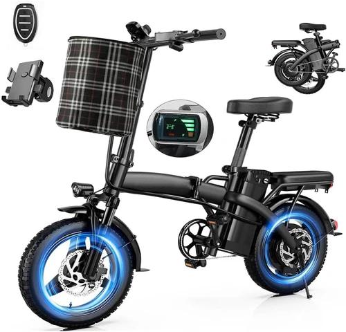 Compact Folding Ebike 14 Inch 500W Motor 48V 10Ah Battery 35 Mile Range Front Suspension Rear Basket