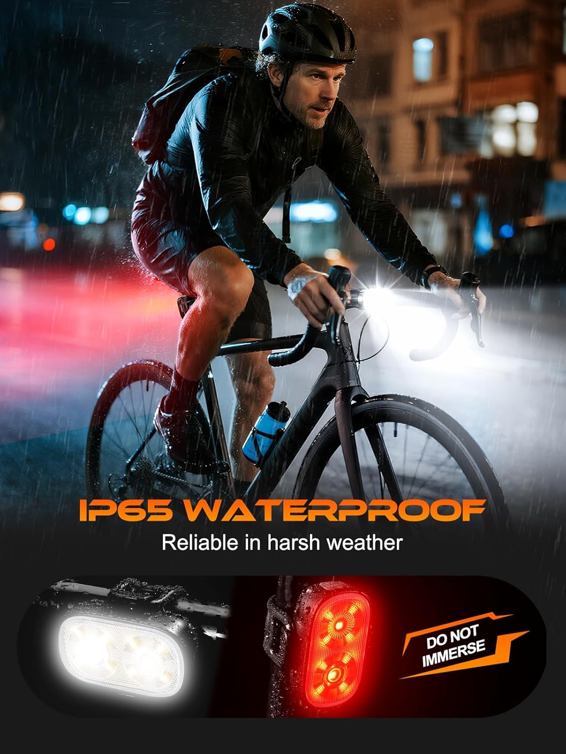 Ultra Slim USB C Rechargeable Bike Lights Front and Rear Set IP65 Waterproof 11 Modes