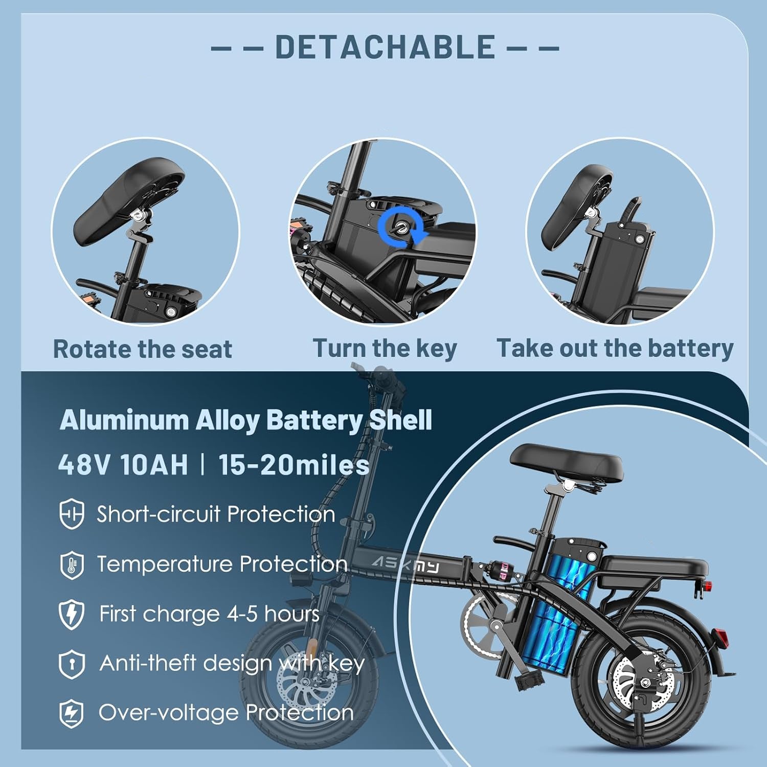 Folding Commuter Ebike 14 Inch 500W Motor 48V 10Ah Battery 35 Mile Range Headlight Tool Kit
