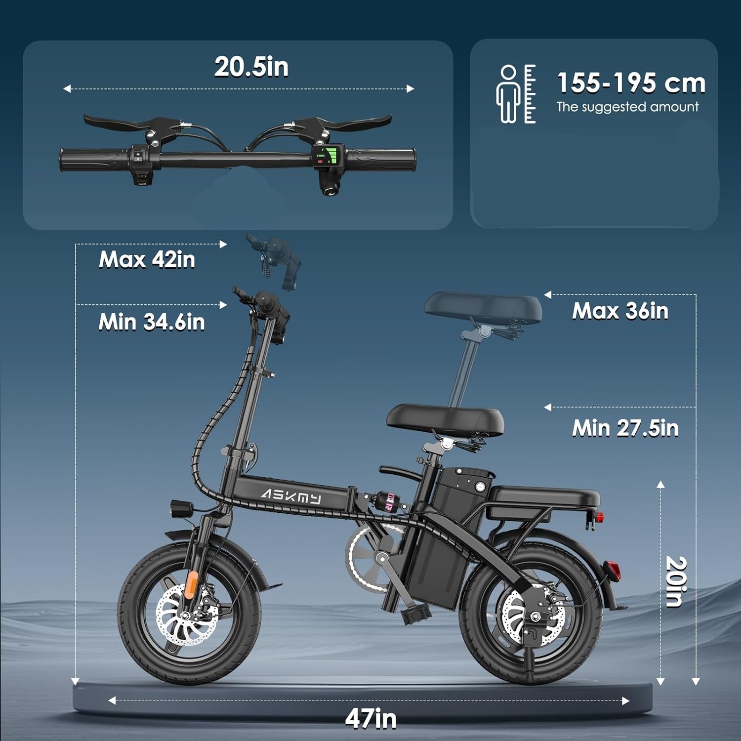 Folding Commuter Ebike 14 Inch 500W Motor 48V 10Ah Battery 35 Mile Range Headlight Tool Kit