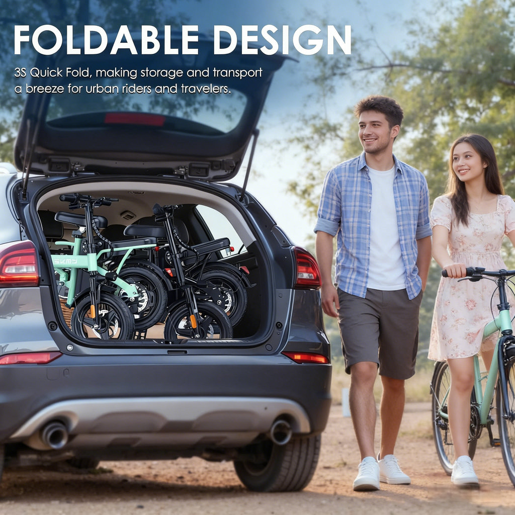 Folding Commuter Ebike 14 Inch 500W Motor 48V 10Ah Battery 35 Mile Range Headlight Tool Kit