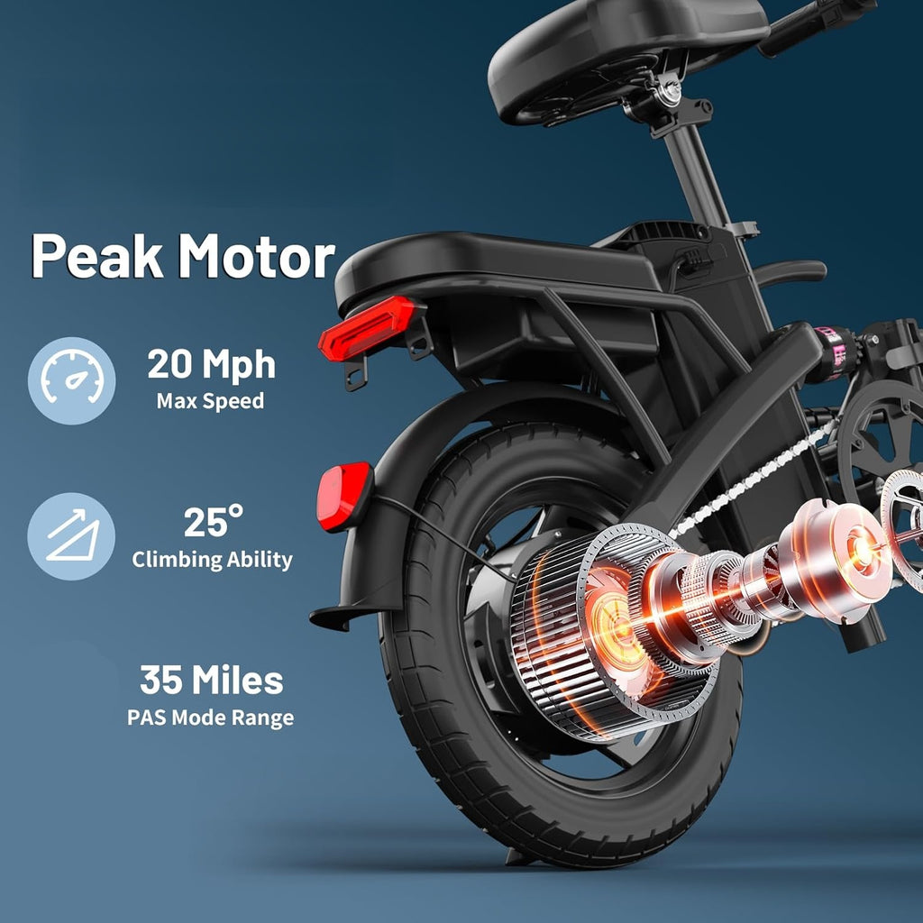 Folding Commuter Ebike 14 Inch 500W Motor 48V 10Ah Battery 35 Mile Range Headlight Tool Kit