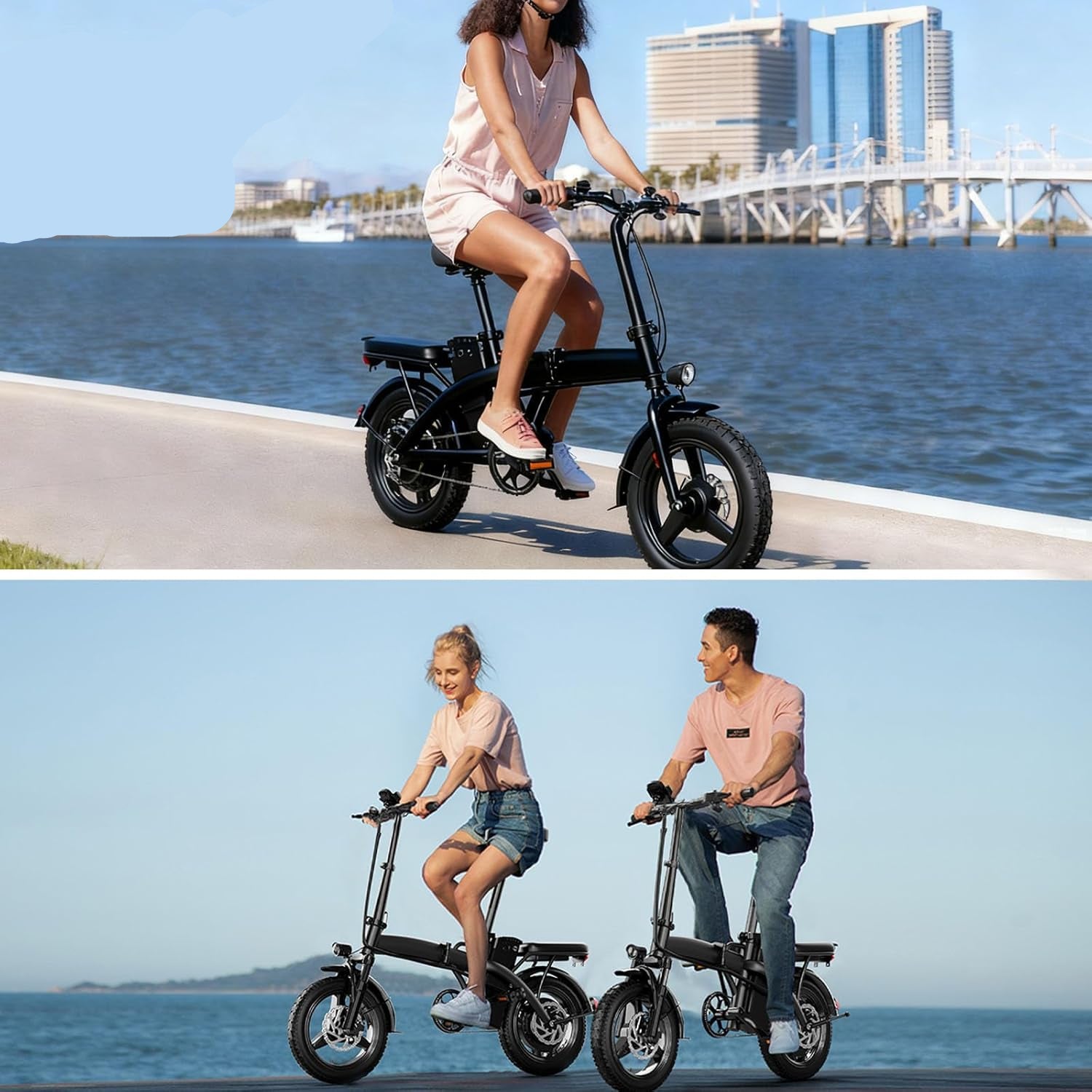 Compact Folding Ebike 14 Inch 500W Motor 48V 10Ah Battery 35 Mile Range Front Suspension Rear Basket