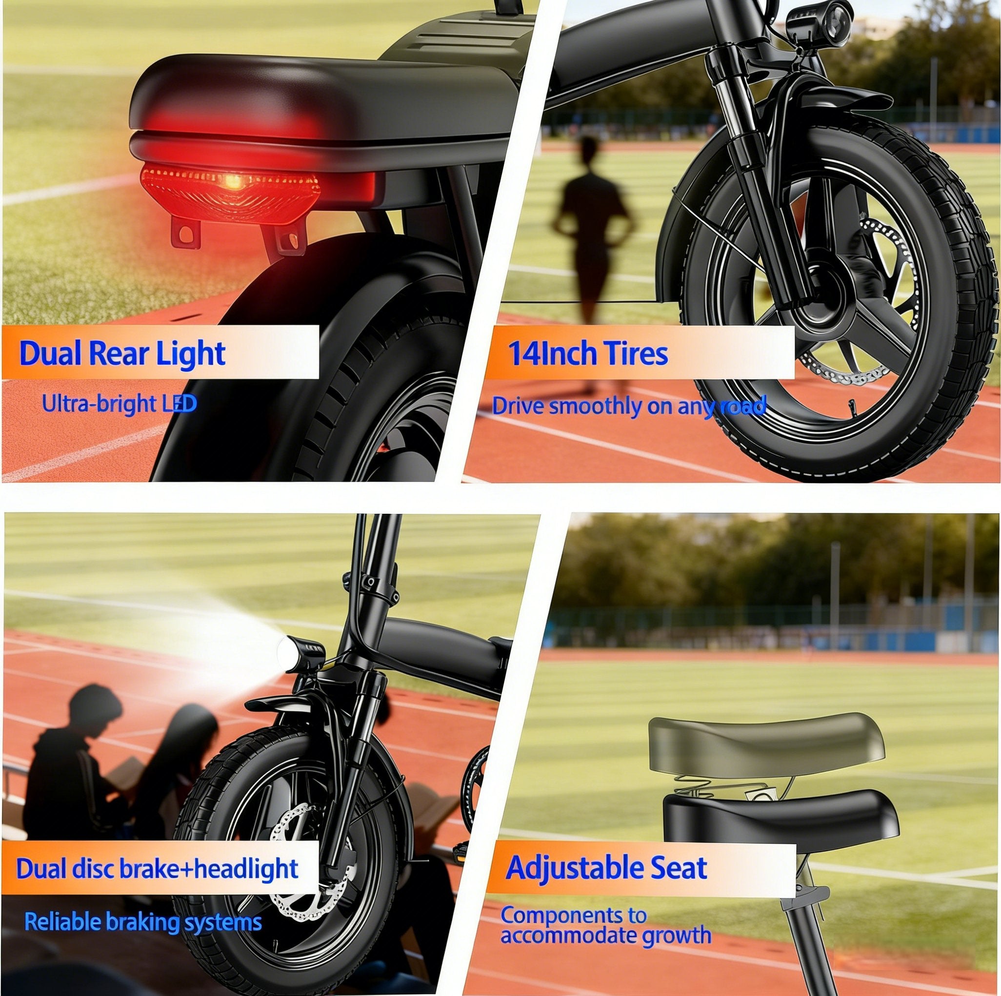 Compact Folding Ebike 14 Inch 500W Motor 48V 10Ah Battery 35 Mile Range Front Suspension Rear Basket