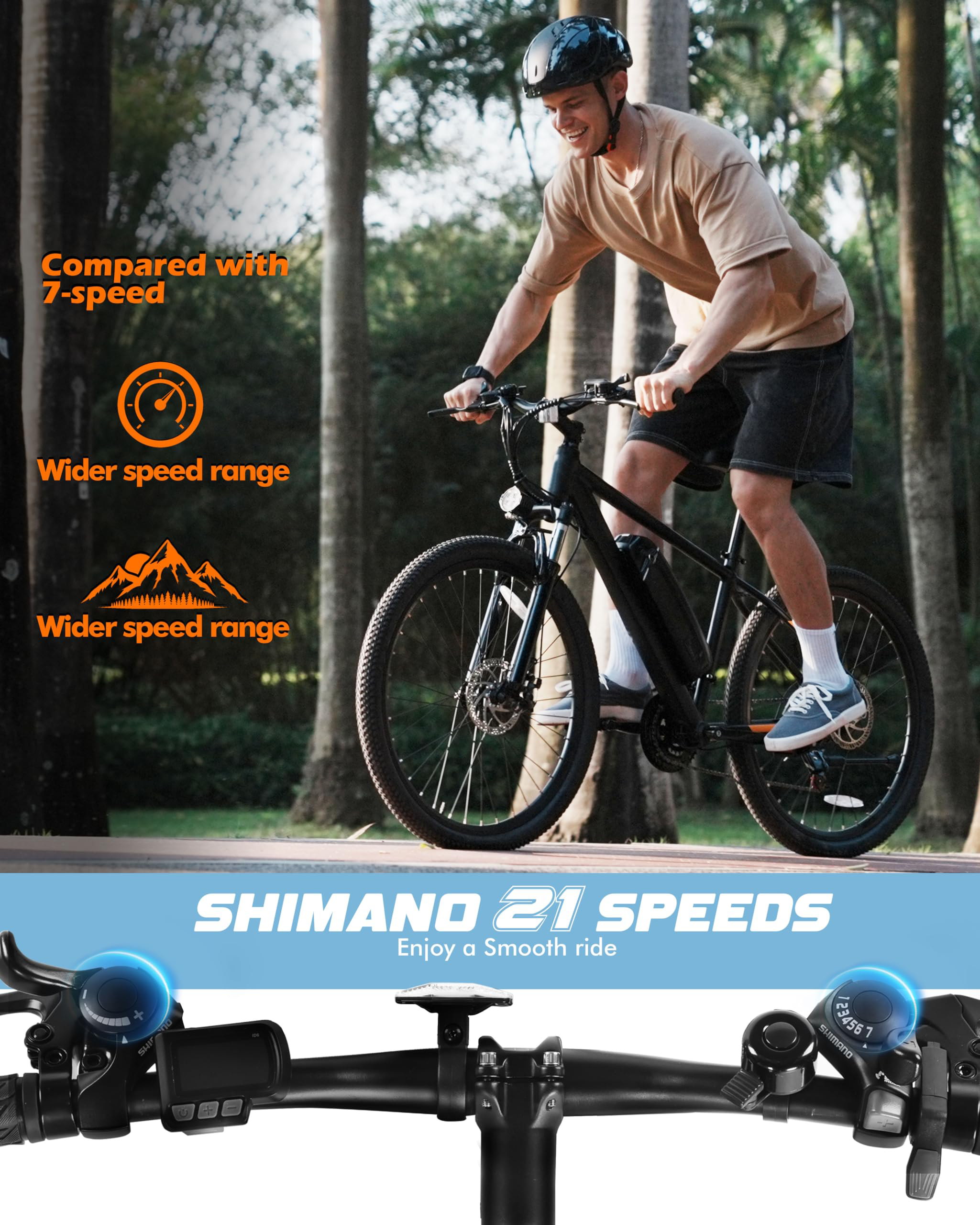 750W Electric Mountain Bike for Adults 26 Inch 21 Speed E MTB with 375Wh Battery LCD Display