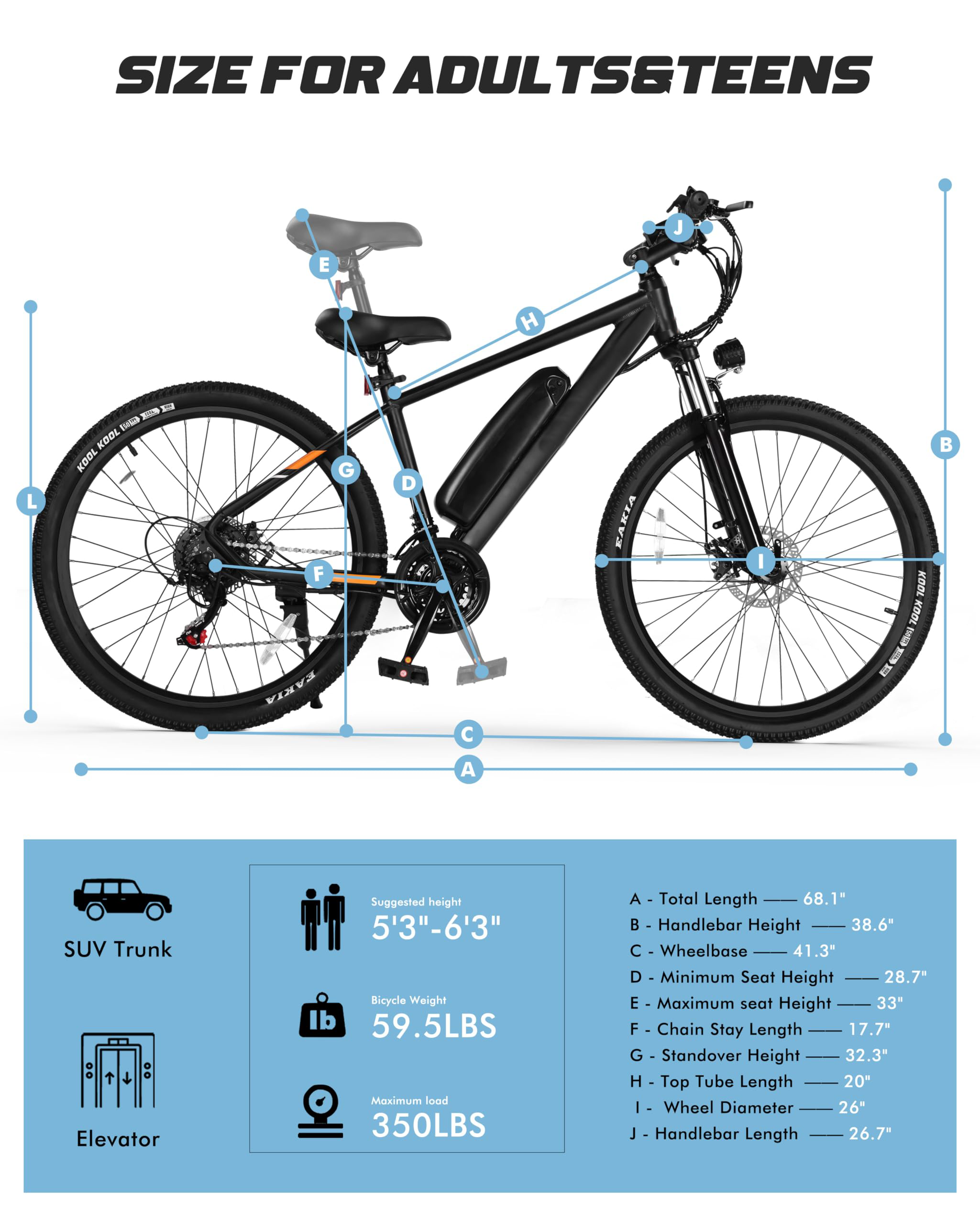 750W Electric Mountain Bike for Adults 26 Inch 21 Speed E MTB with 375Wh Battery LCD Display
